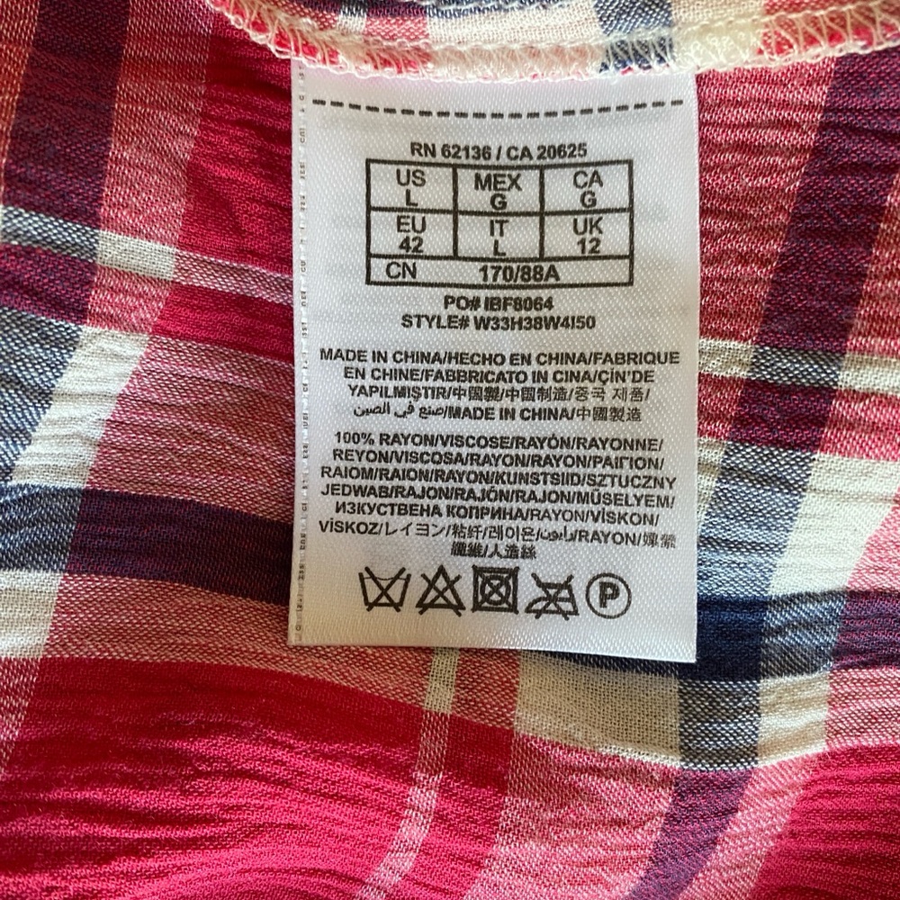 Guess Red Plaid Button-Up Shirt with Black Beaded Detail - Picture 7 of 8